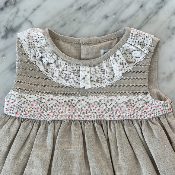 Luli & Me Dresses New Luli Me Baby Girls Linen Dress With Lace Trim